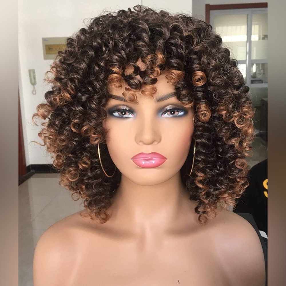 Annivia Curly Afro Wig with Bangs - Short Kinky - NEW with Tags Brown